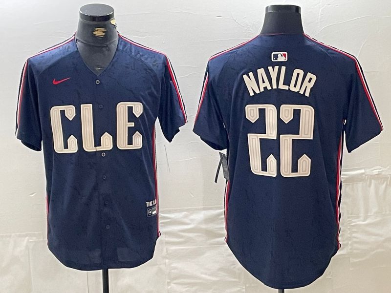 Men Cleveland Indians #22 Naylor Blue City Edition Nike 2024 MLB Jersey style 6